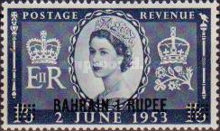 [Coronation of Queen Elizabeth II -  Great Britain Postage Stamps Overprinted "BAHRAIN" & Surcharged, type K3]