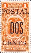 [Fiscal Stamps with "TIMBRE CONSULAR" Imprint Overprinted "POSTAL" and Surcharged, type EG]