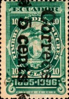 [Fiscal Stamps with 1895-1896 Imprint Overprinted "CORREOS-5 cents" Vertically, type U6]