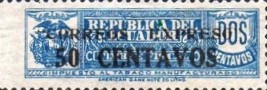 [Tobacco Tax Stamps Overprinted "CORREOS EXPRESO" and Surcharged, type HF]