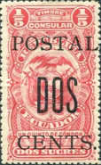 [Fiscal Stamps with "TIMBRE CONSULAR" Imprint Overprinted "POSTAL" and Surcharged, type EE]
