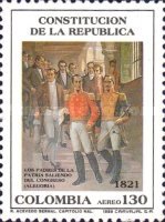 [Airmail - The 170th Anniversary of Creation of First Republic of Colombia and 168th Anniversary of its Constitution, type BET]