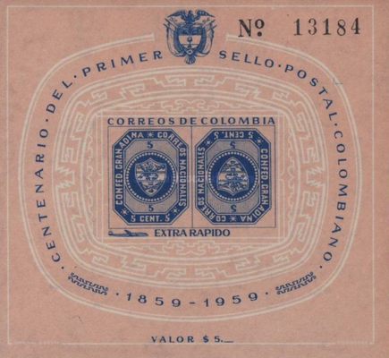 [Airmail - The 100th Anniversary of Colombian Stamps - Inscribed "1859 1959" - Domestic Airmail, type ]