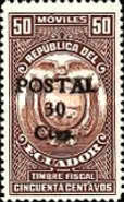 [Overprinted "POSTAL 30 Ctvs" and Surcharged, type TR]
