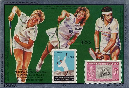[Tennis - Boris Becker,Steffi Graf & Guillermo Vilas. Tinfoil Stamps, type ]