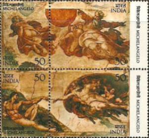 [The 500th Anniversary of the Birth of Michelangelo. Creation Frescoes from Sistine Chapel, type ]