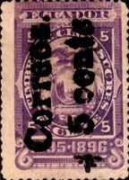 [Fiscal Stamps with 1895-1896 Imprint Overprinted "CORREOS-5 cents" Vertically, type U5]