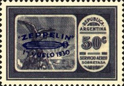 [Airmail - The First South American Route of Graf Zeppelin Airship - Airmail Stamps of 1928 Overprinted in Blue, type DK1]