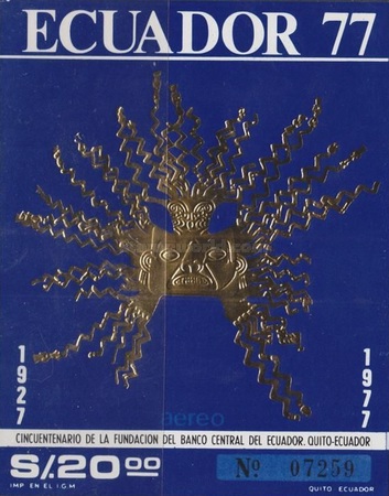 [Airmail - The 50th Anniversary of The Central Bank of Ecuador - Gold Mask, type XLI]