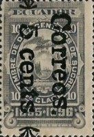 [Fiscal Stamps with 1895-1896 Imprint Overprinted "CORREOS-5 cents" Vertically, type U3]