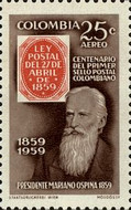 [Airmail - The 100th Anniversary of Colombian Stamps - Inscribed "1859 1959", type ZE]
