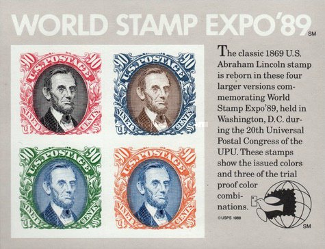 [International Stamp Exhibition "WORLD STAMP EXPO '89" - Washington, DC - Abraham Lincoln, type ]