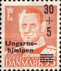 [Red Cross Aid for Hungary - King Frederik IX Stamp of 1953 Overprinted "Ungarns-hjælpen" and Surcharged, type DP]