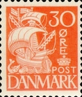 [Caravel - Steel Engraving. 1 Line of Fields Left of "D" in "DENMARK", type AT20]